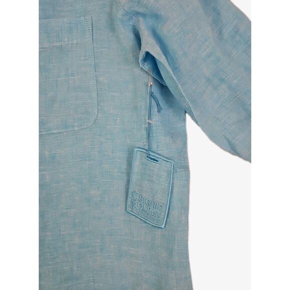 Sigrid Olsen~Woman Size~M~Linen Shirt Long Sleeve Roll Tab Blue Beachy Lagenlook - Picture 7 of 16